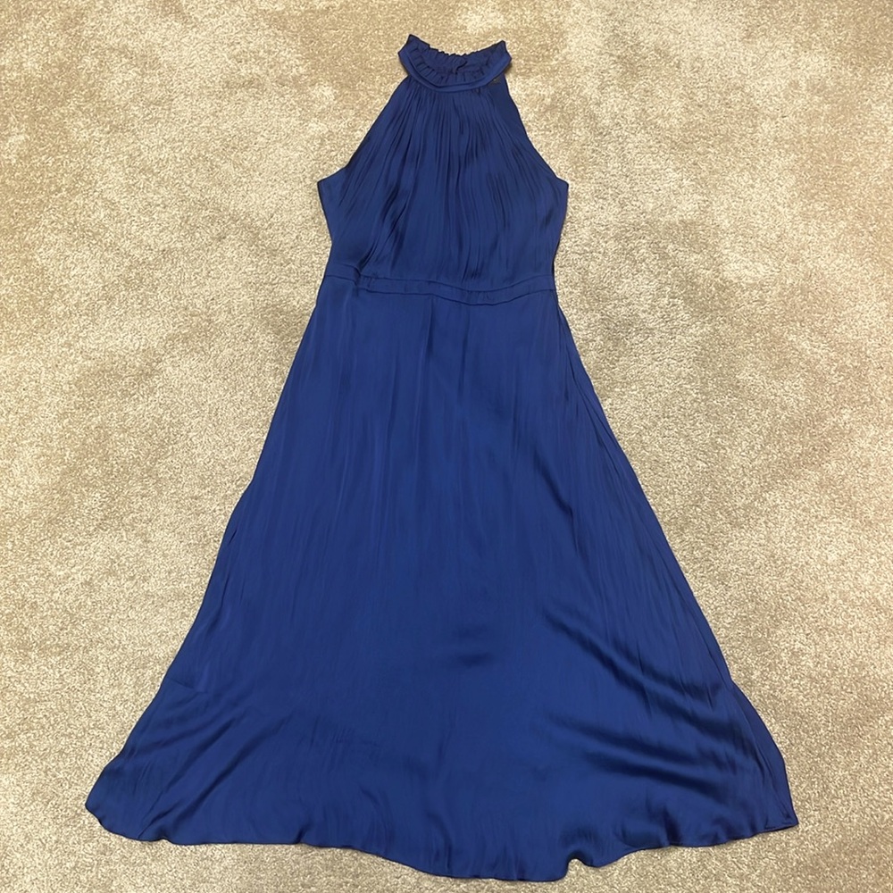 Women’s Banana Republic maxi dress halter top navy blue satin size 4 petite